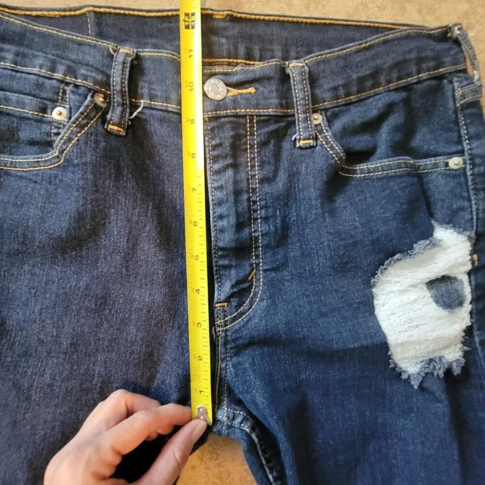 Levi's 513 Blue Dark Wash Distressed Jeans Men's Classic Size 32 X 32